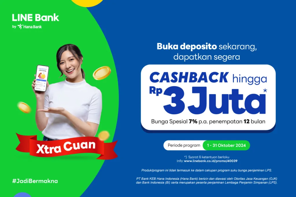 DEPOSITO LINE BANK PROMO CASHBACK HINGGA 3 JT